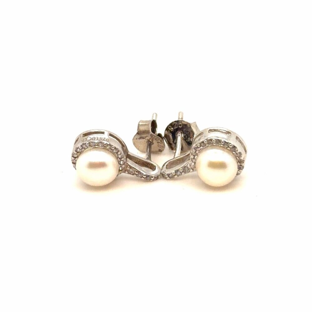 Silver‎ 925 Pearl/Cz Stud Earrings